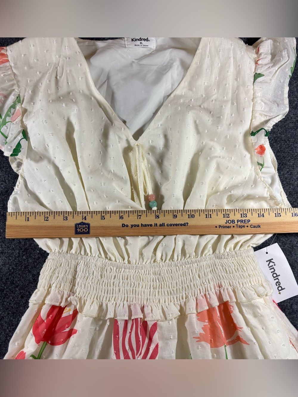Anthropologie Kindred Cottage Core Midi Dress Size XL Floral Swiss Dot Smocked - Picture 8 of 12